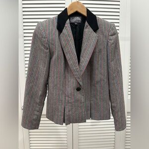 VTG Stirling Cooper Petite Houndstooth Wool Velvet Collar Blazer Jacket 2/3